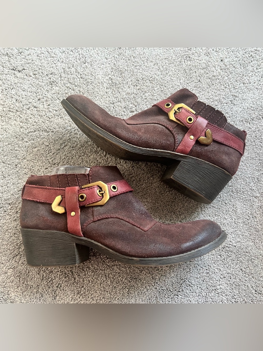 NAYA Selma Size 10 Burgundy Leather Ankle Buckle Cowboy Western Heel Boots